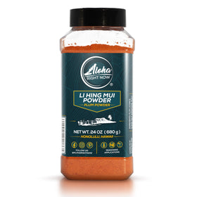 Aloha Right Now Li Hing Mui powder jar closeup showing bold flavor option