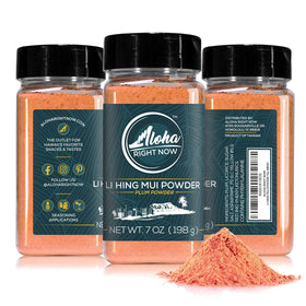 Aloha Right Now Li Hing Mui powder shaker for easy measuring and flavoring.