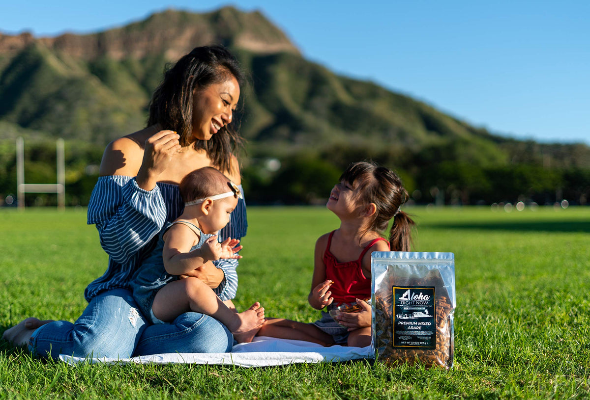 Aloha Right Now USA-packed, family-owned product label.