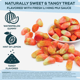 Aloha Right Now Watermelon gummies dusted with Li Hing Mui for tangy bite