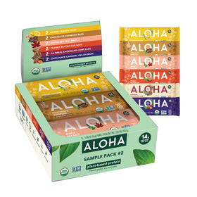ALOHA sampler pack cover showing six bars for on-the-go nutrition.
