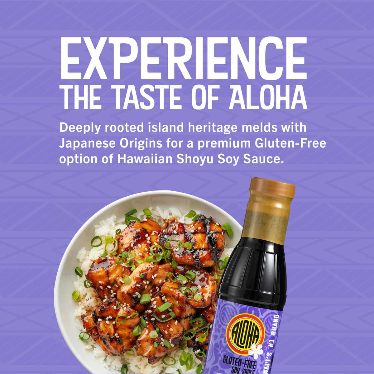 ALOHA Shoyu gluten free bottle closeup shows deep color and aroma