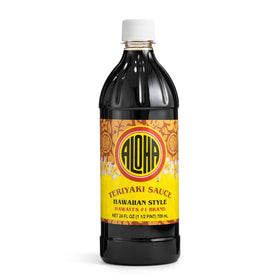 Aloha Shoyu Hawaiian Teriyaki bottle pouring, ideal for quick marinades and braises.