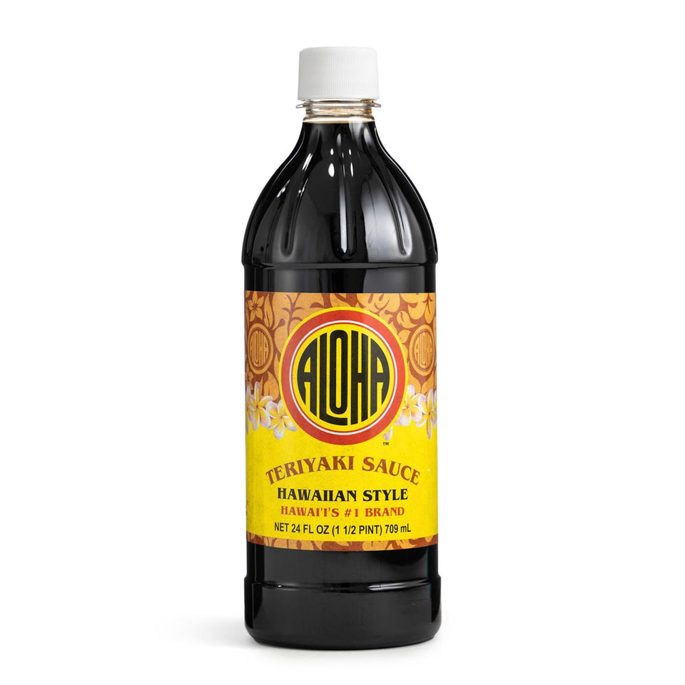 Aloha Shoyu Hawaiian Teriyaki bottle pouring, ideal for quick marinades and braises.