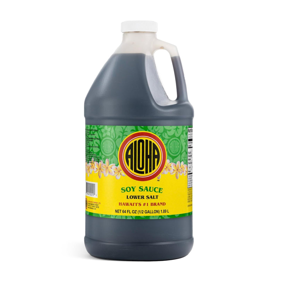 Aloha Shoyu Lower Salt bottle pour with balanced flavor