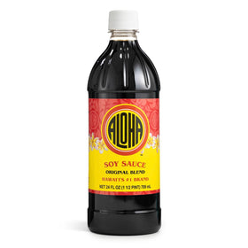 Aloha Shoyu Original bottle front view, ideal for cooking and dipping.