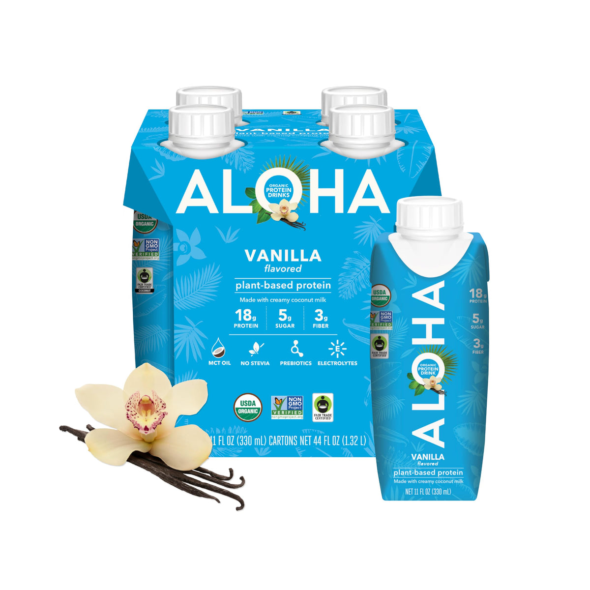 ALOHA Vanilla protein drink in fridge ready for quick refreshment.