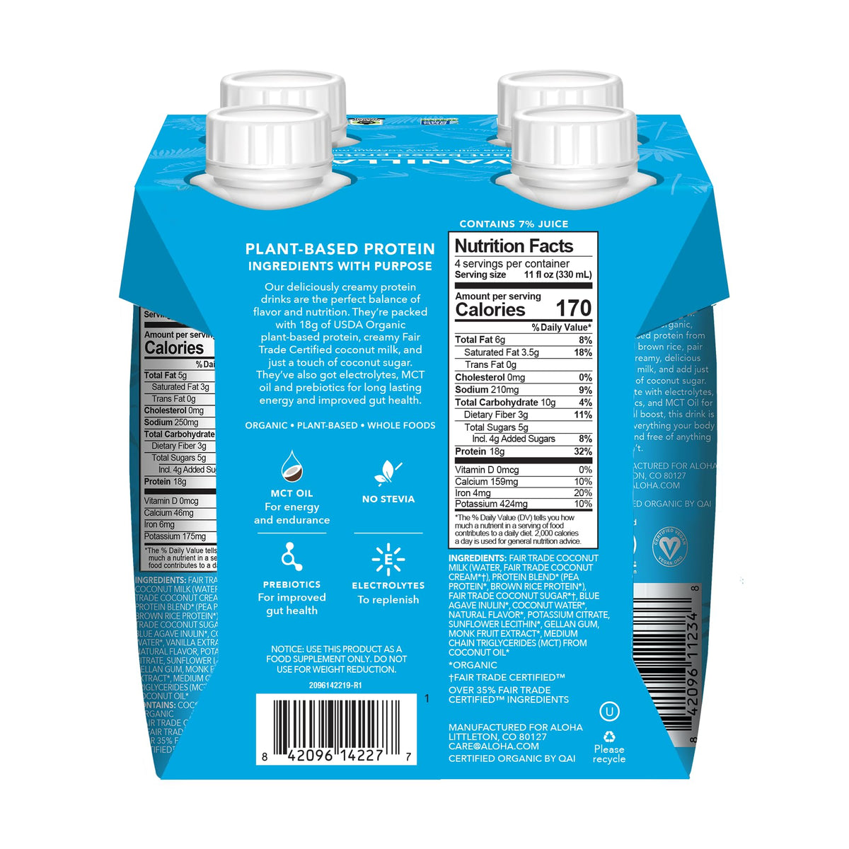 ALOHA Vanilla protein drink outdoors after workout for hydration.
