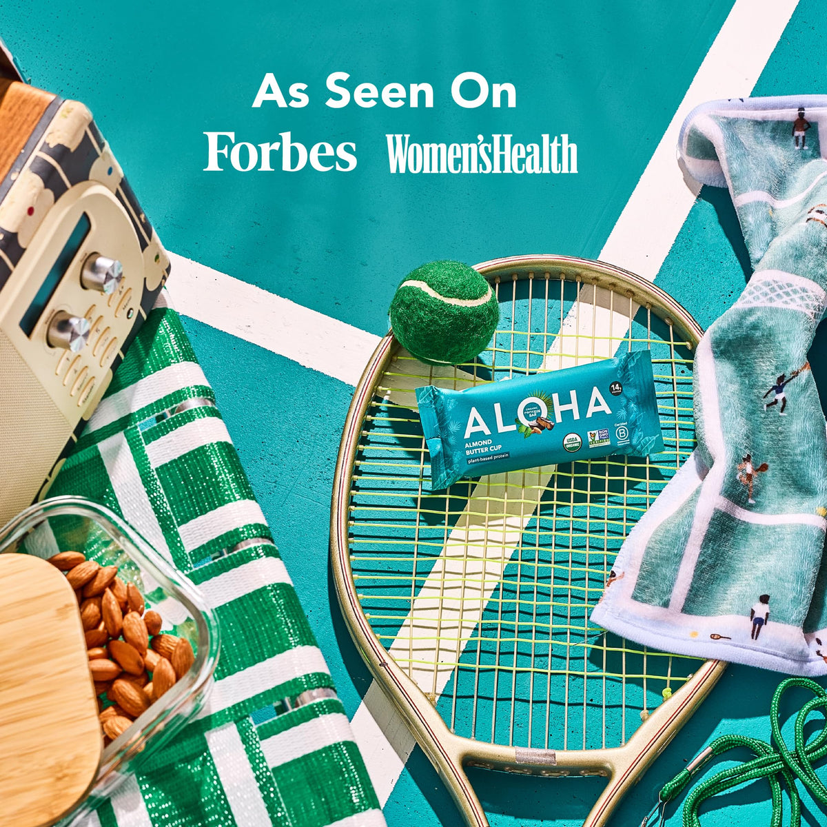 ALOHA vegan and gluten-free badge visible on packaging.