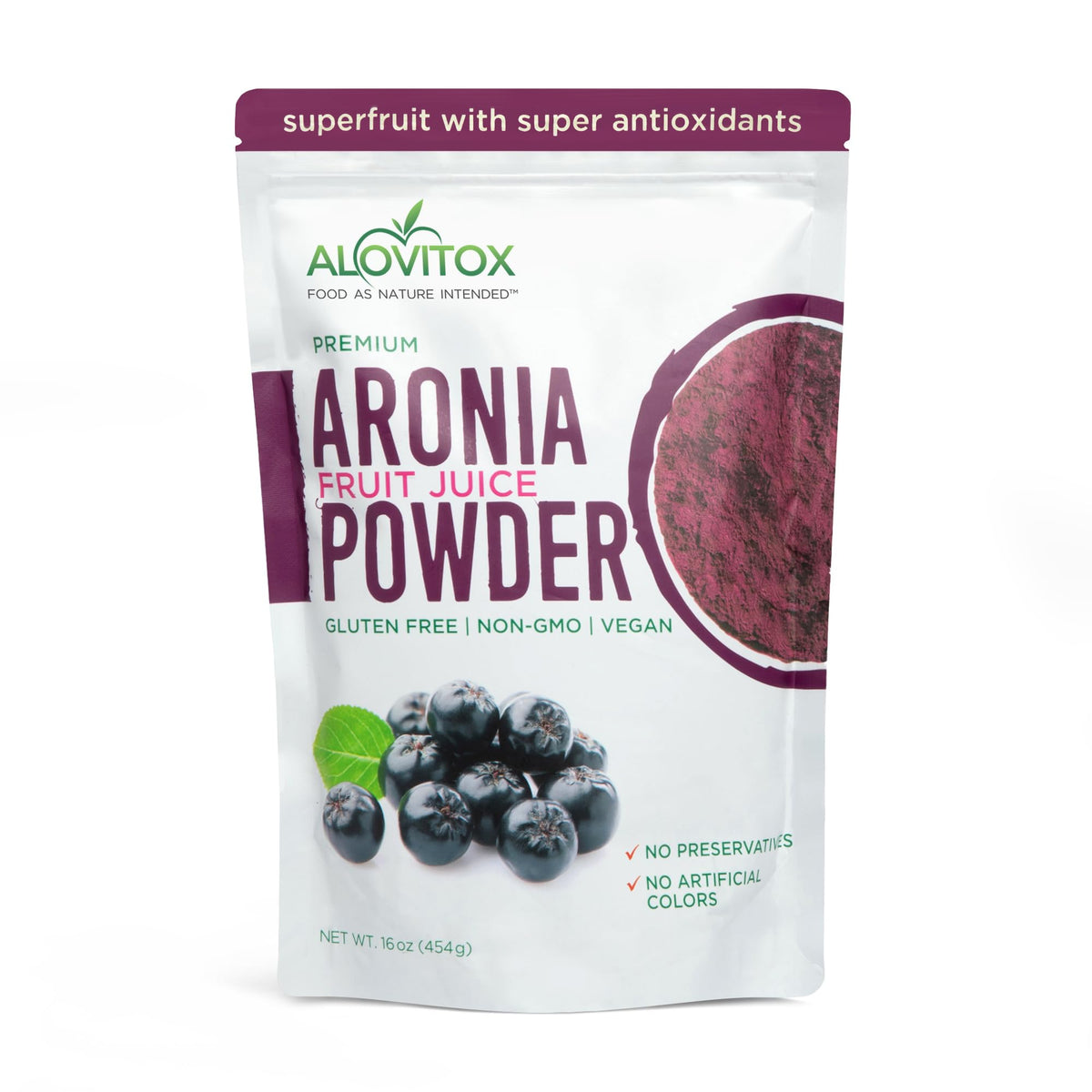 Alovitox Aronia Berry Powder jar ready to mix for a natural antioxidant boost
