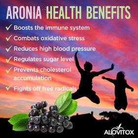 Aronia Berry Powder label by Alovitox indicating Non-GMO and gluten-free