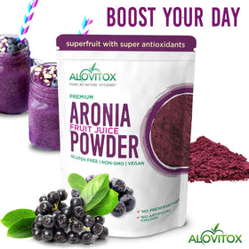 Water with Alovitox Aronia Berry Powder fully dissolving