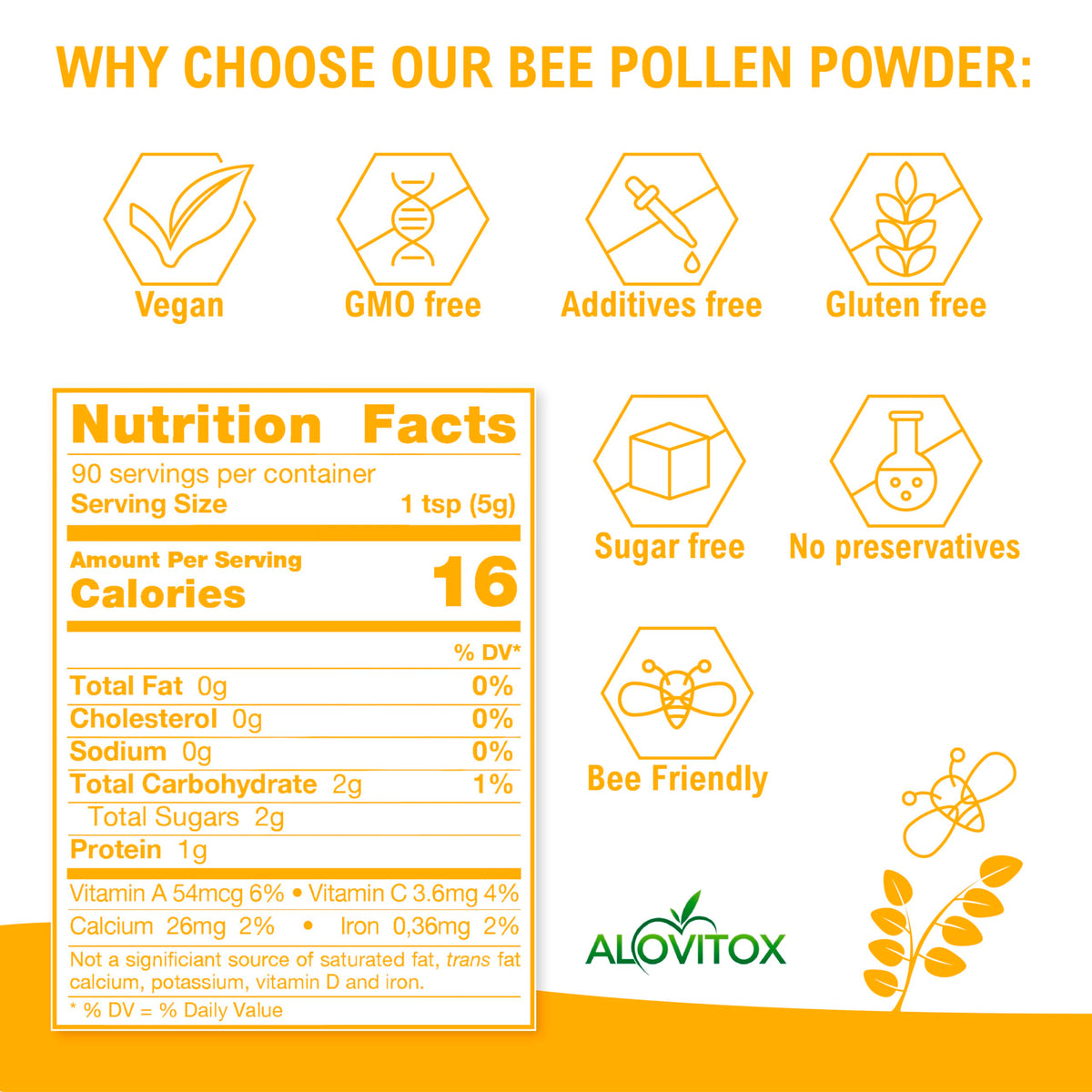 Glass of shake with Alovitox Bee Pollen Powder for natural energy boost.