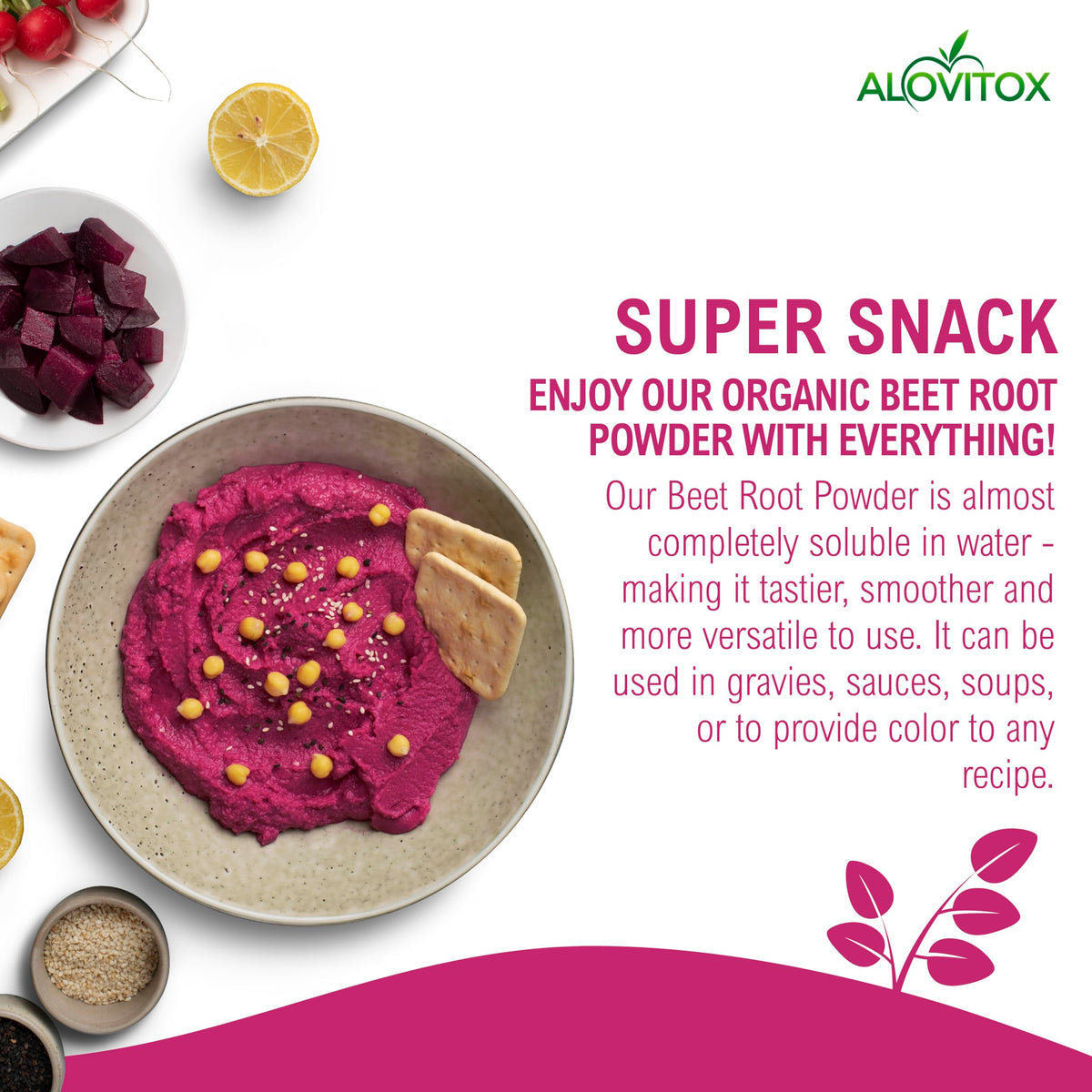 Alovitox beet root powder dissolving in water for quick drinks