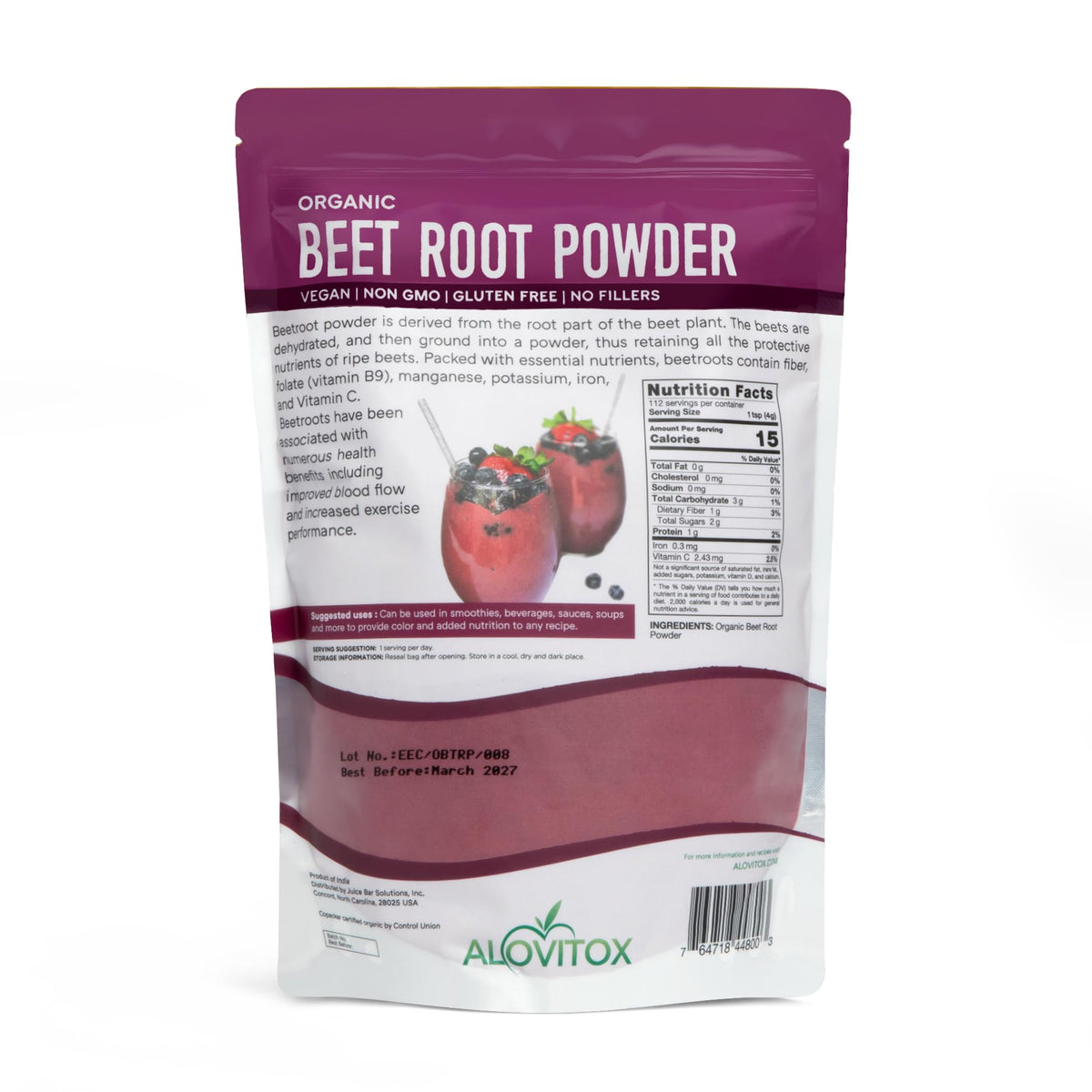 Alovitox beet root powder scoop for easy portioning in smoothies