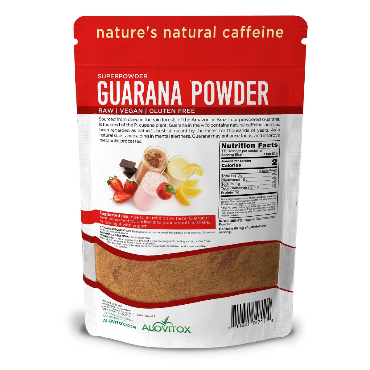 Glass with prepared Alovitox guarana infusion suggesting a caffeine-forward beverage
