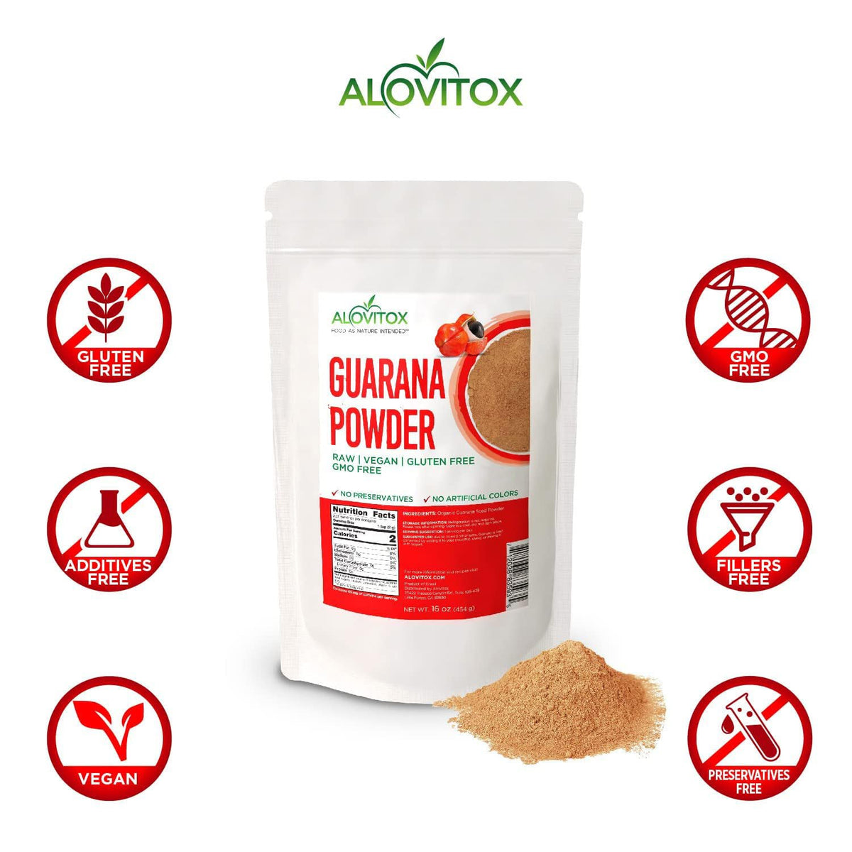 Closeup of Alovitox guarana powder texture preserving caffeine and tannins