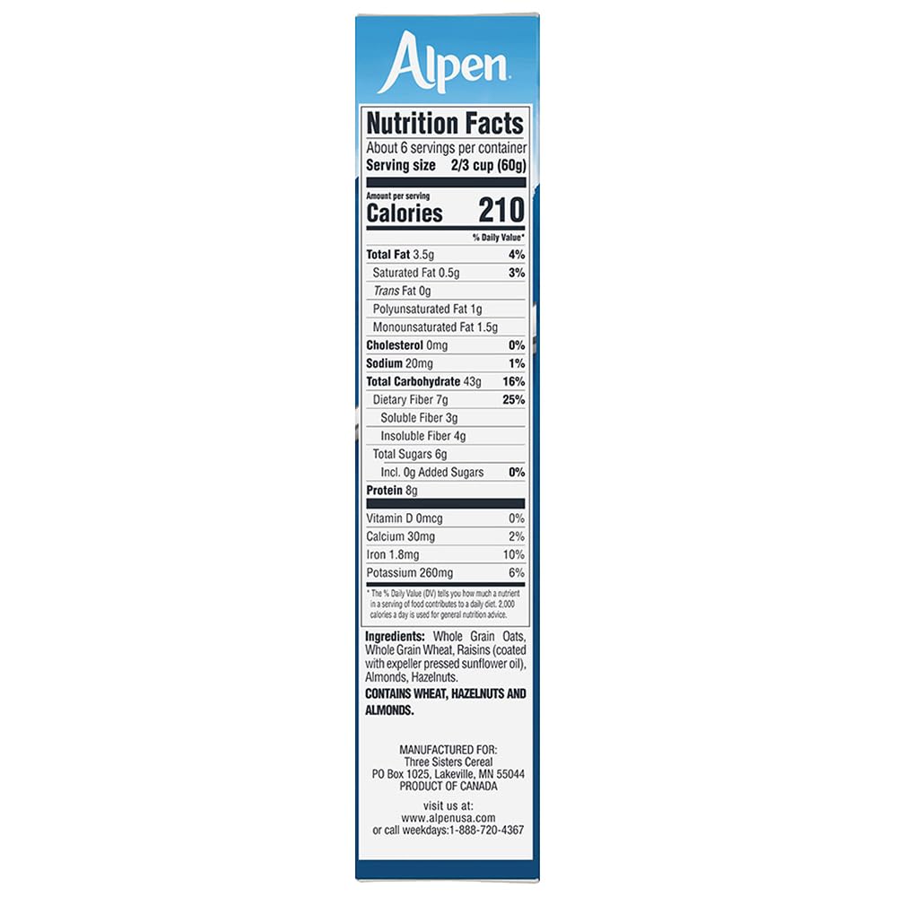 Alpen Muesli No Sugar Added box suggests easy breakfast bars.