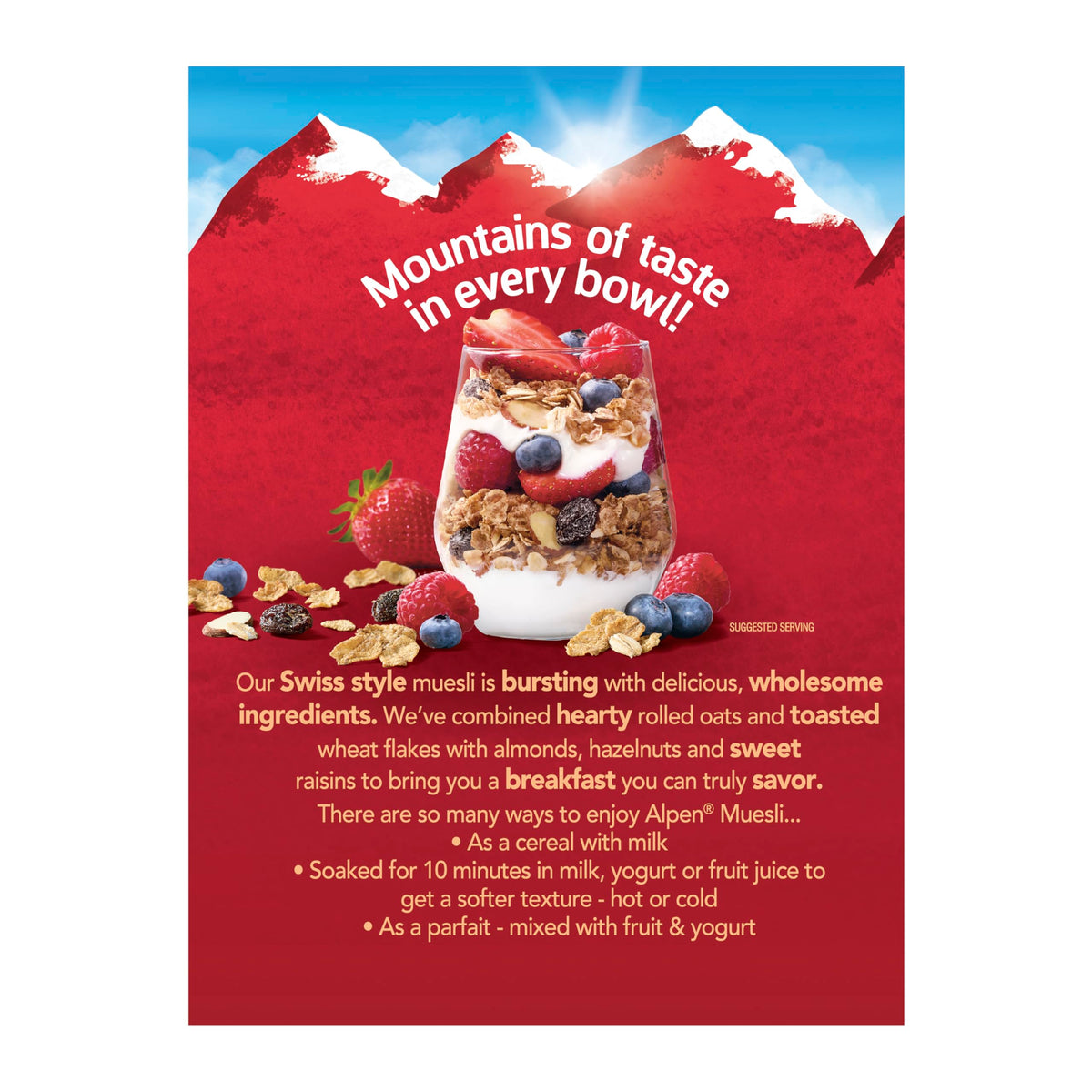 Alpen Muesli Original cereal hazelnuts and almonds close-up, highlighting nutty flavor