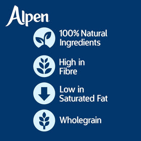Alpen Muesli No Added Sugar bowl with muesli, ideal with milk or yogurt.