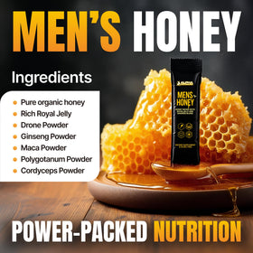 Premium gift box display of Alpha Performance Royal Jelly Honey for Men products.