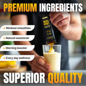 No added sugar label on Alpha Performance Royal Jelly Honey for Men packaging.