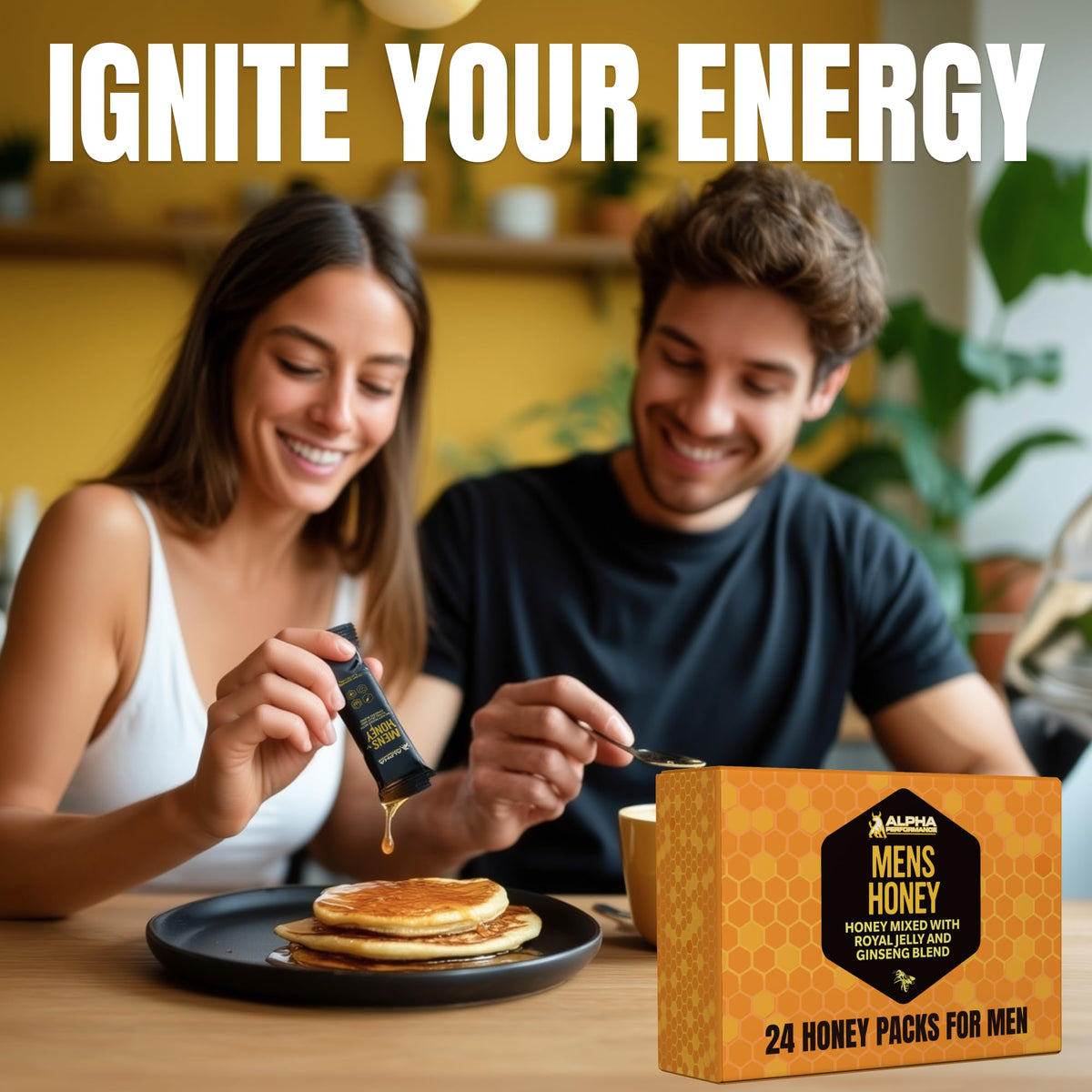 Alpha Performance Royal Jelly Honey for Men on a desk during work session.