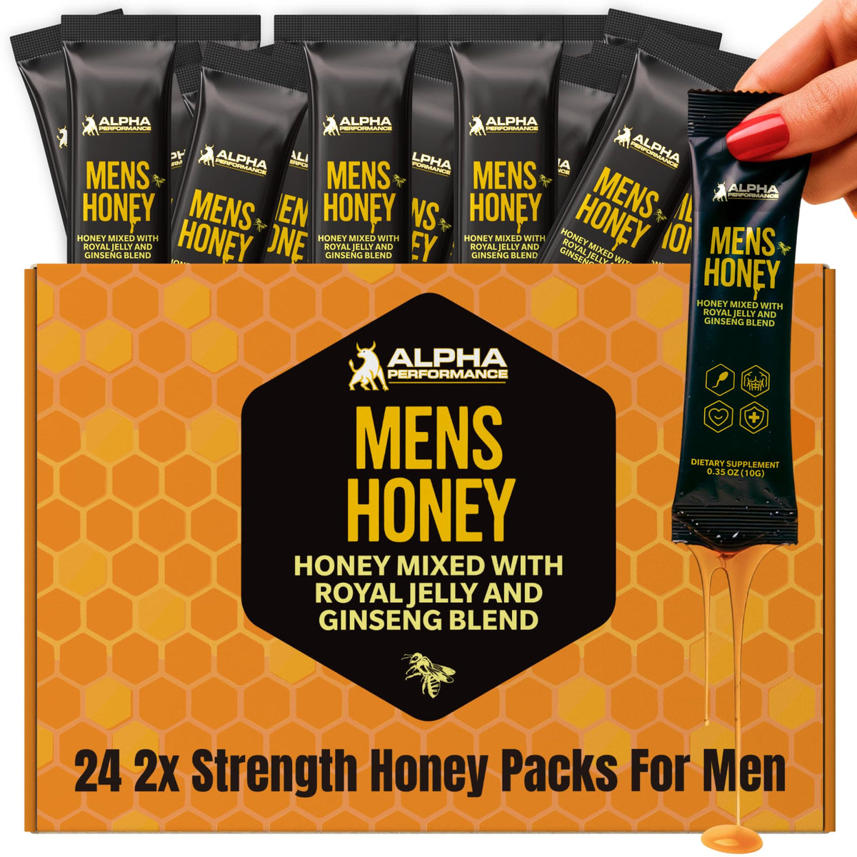 Alpha Performance Royal Jelly Honey for Men packets on the go provide convenient energy.