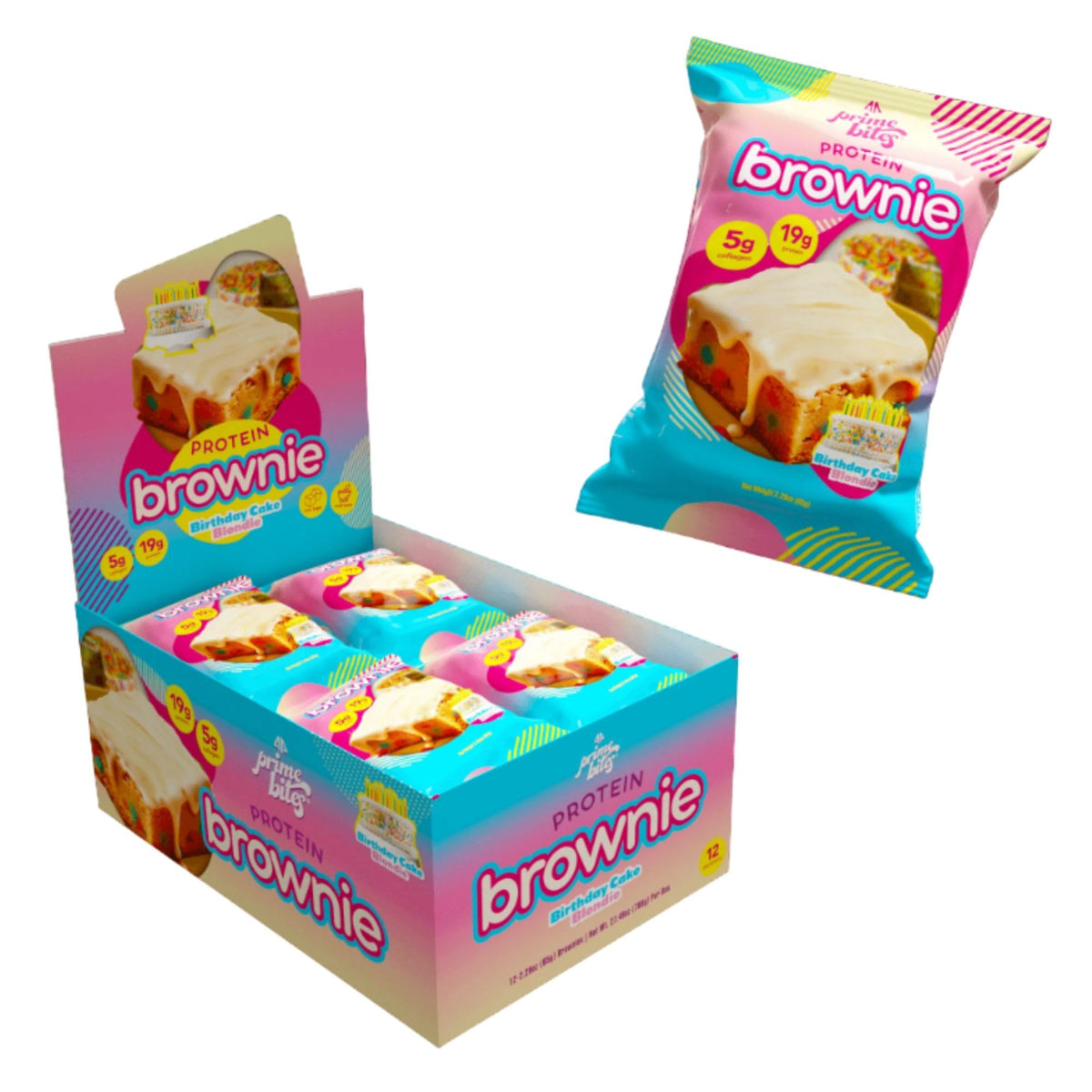 Alpha Prime Bites brownie packaging shown, convenient box for meal prep and on-the-go.