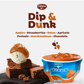 Pouring Alpina Dulce de Leche creates a smooth pancake drizzle.