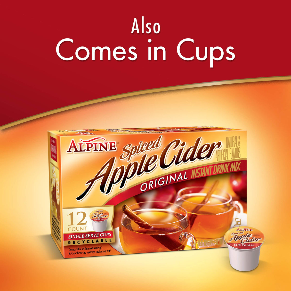 Cold cider served over ice using Alpine spiced apple cider mix.