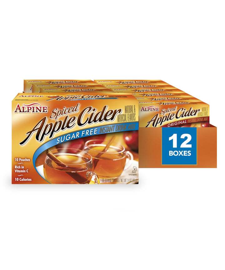 Alpine spiced apple cider powder for hot or cold drinks, sugar-free option.