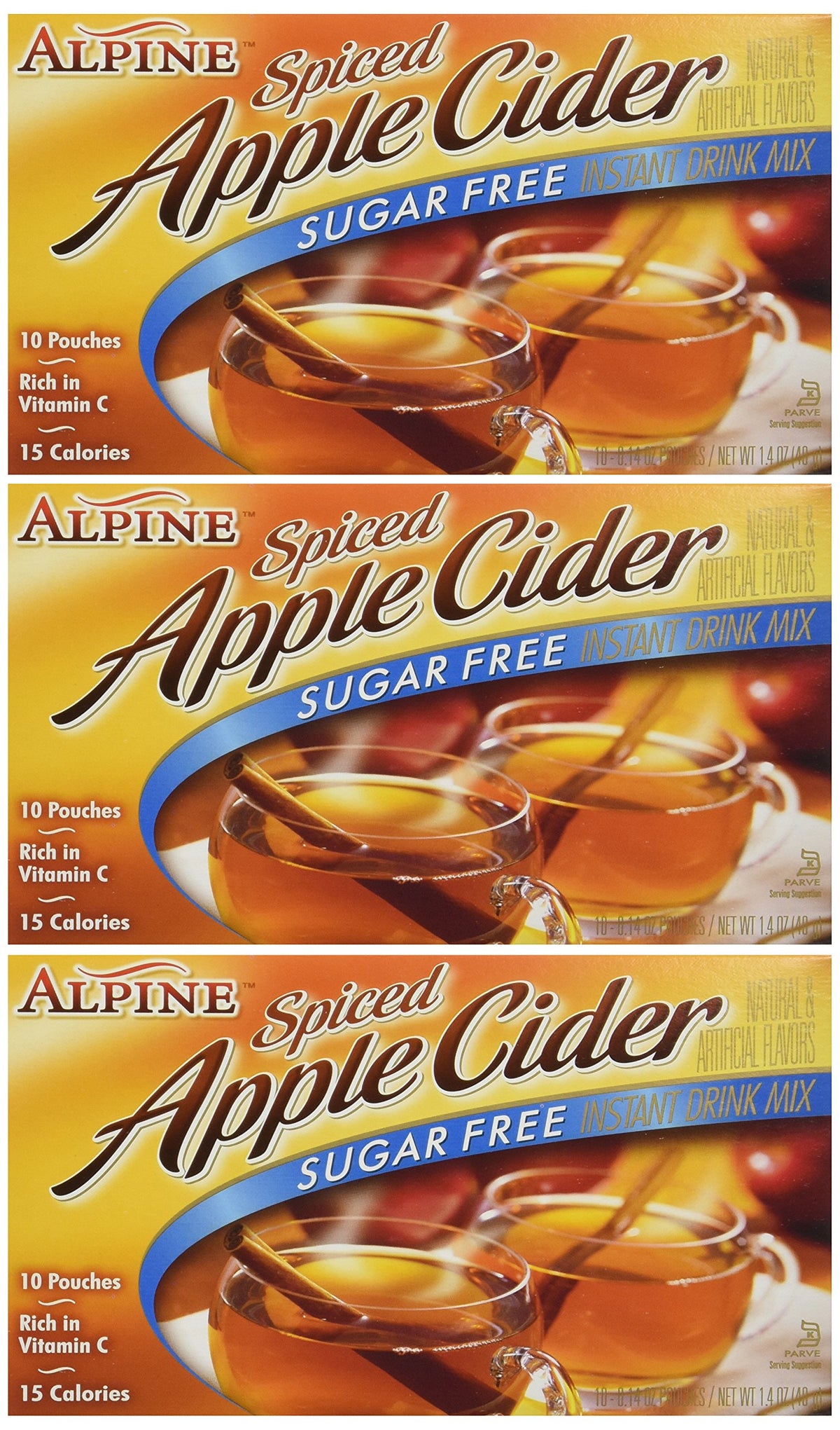 Alpine spiced cider drink mix box of three for sugar-free refreshment.
