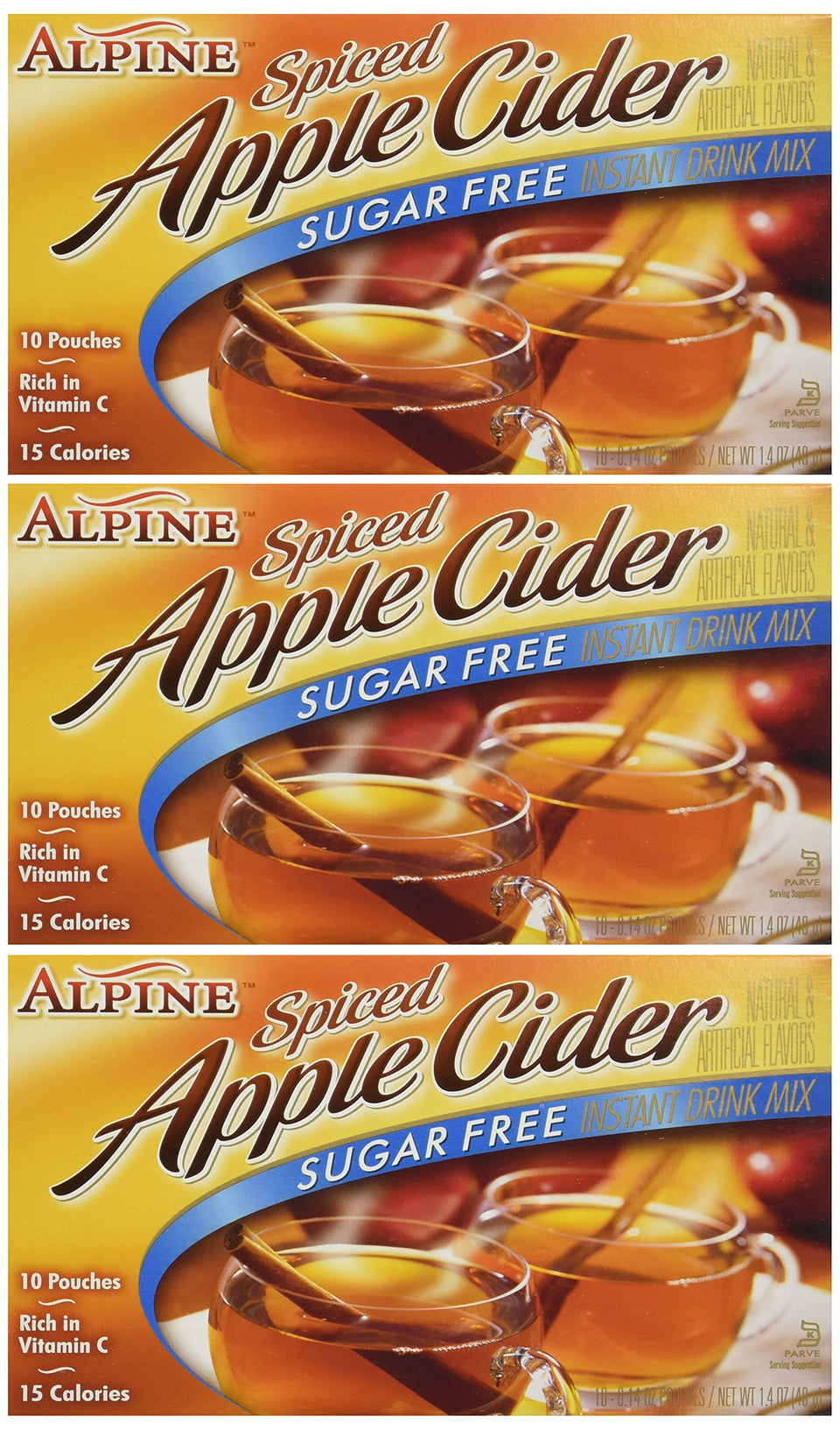 Alpine spiced cider drink mix box of three for sugar-free refreshment.