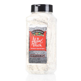 A prepared steak and potatoes with Alpine Touch All Purpose Seasoning enhancing savory flavor.