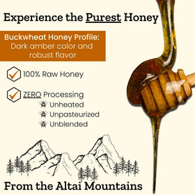 Altay Meadows Buckwheat Honey color ranges from amber to golden