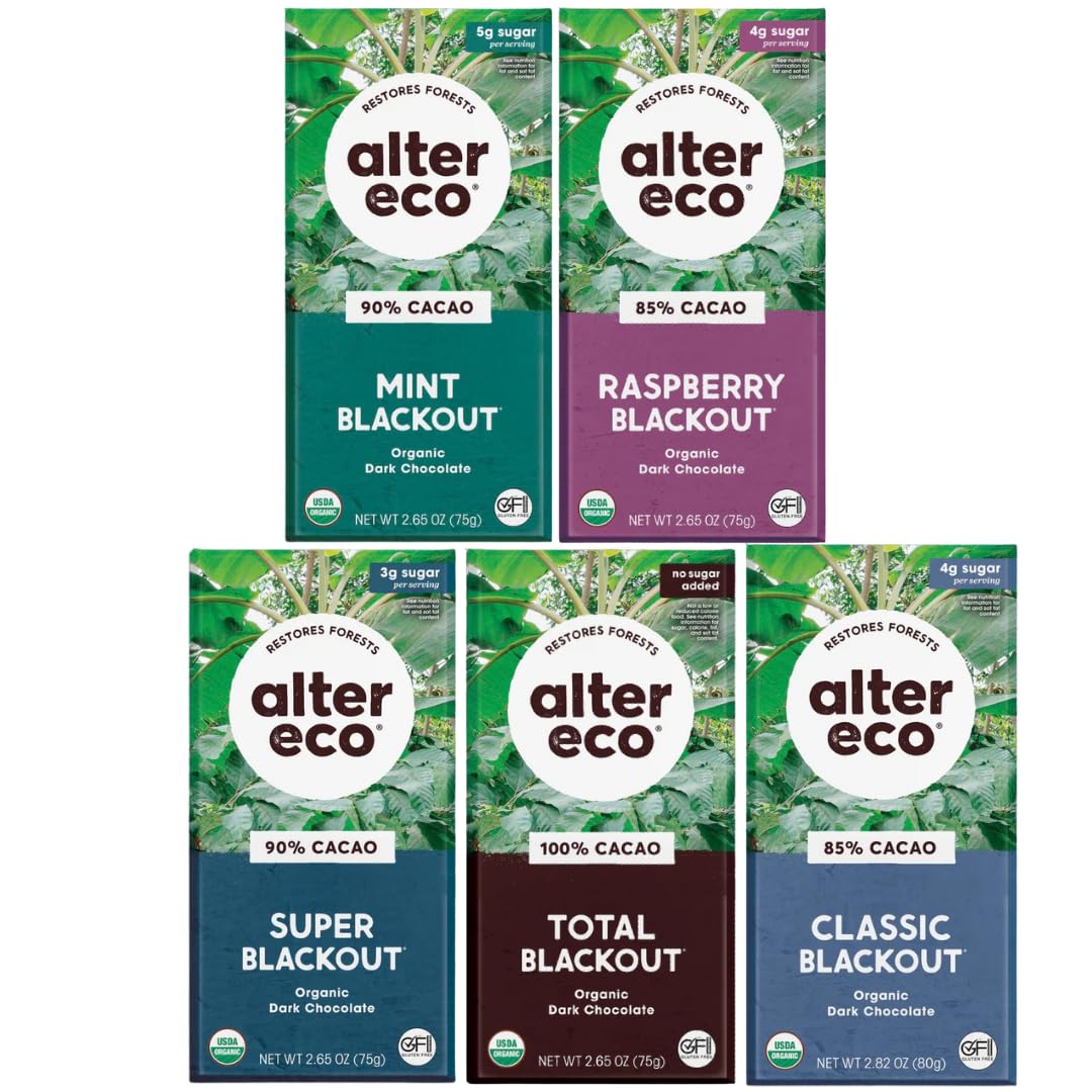 Alter Eco Dark Blackout 5-pack: ultra-dark chocolate variety for tastings and gifting