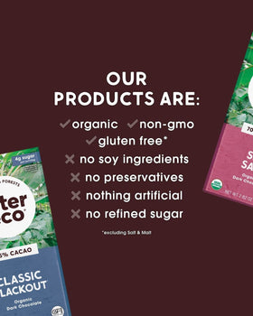 Alter Eco dark chocolate bars 4-pack carbon neutral badge, climate-friendly choice.