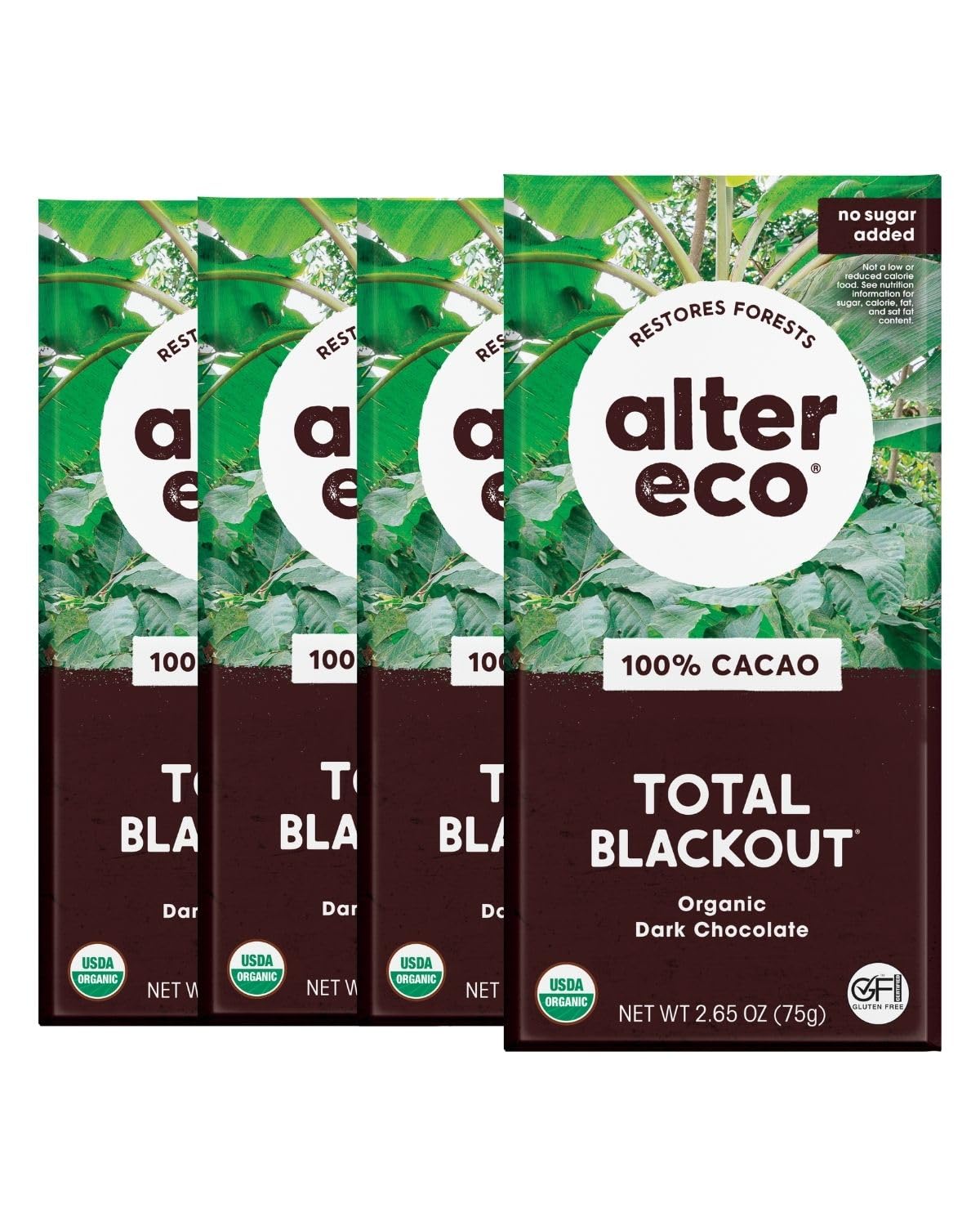 Alter Eco dark chocolate bars 4-pack front view, premium baking option.