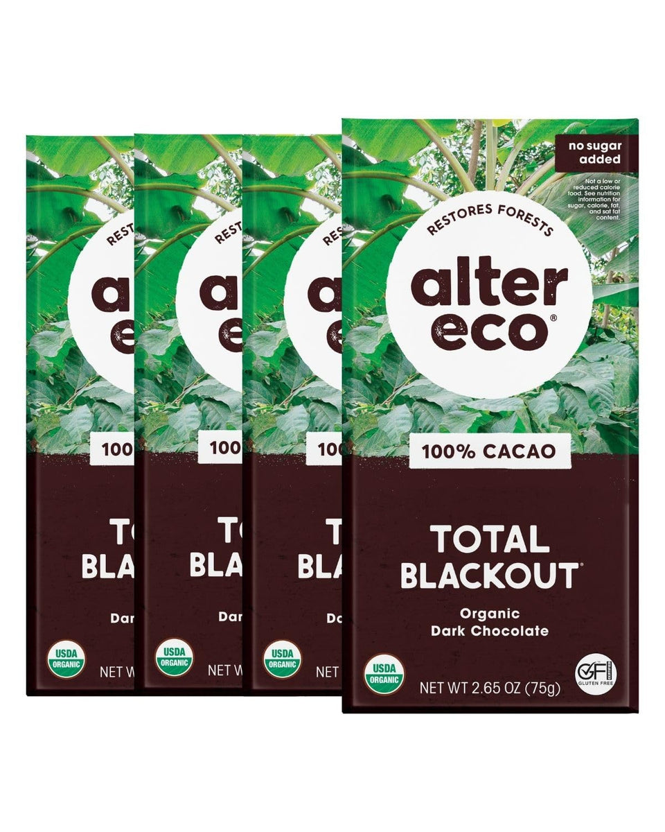 Alter Eco dark chocolate bars 4-pack front view, premium baking option.
