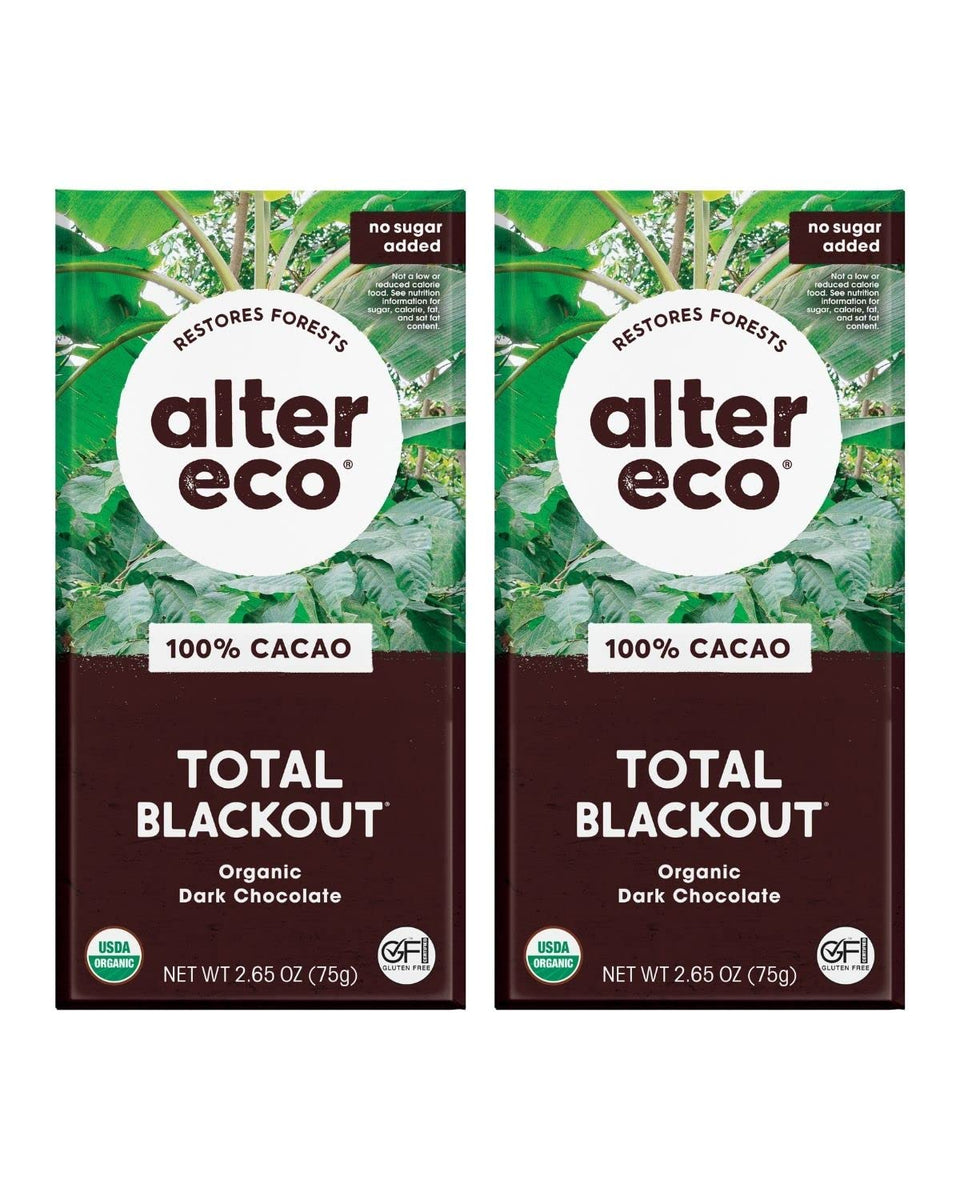 Alter Eco dark chocolate bars in front view 2-pack, ideal for eco-conscious snacking