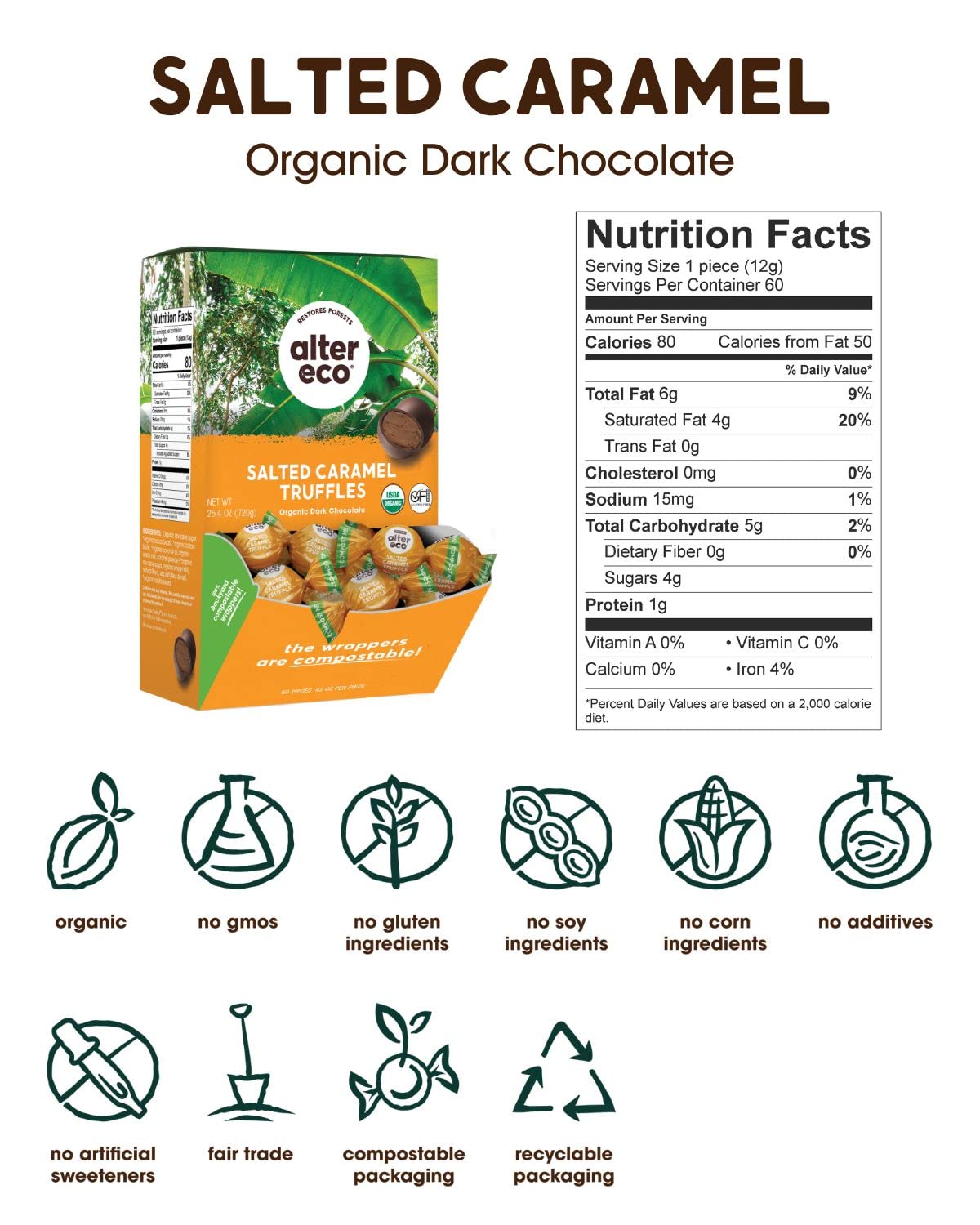 Alter Eco decadent dark chocolate truffles closeup reveals silky caramel center.