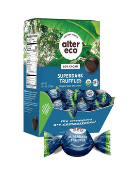 Alter Eco SuperDark Truffles pack showcasing rich flavor and sharing-friendly presentation