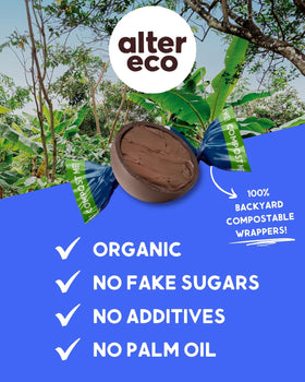 Alter Eco truffles compostable wrappers displayed for eco-friendly snacking