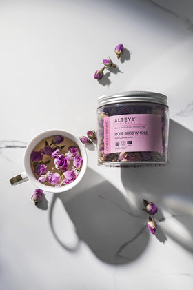 Fresh rose buds harvested at dawn capture peak potency for Alteya Organics