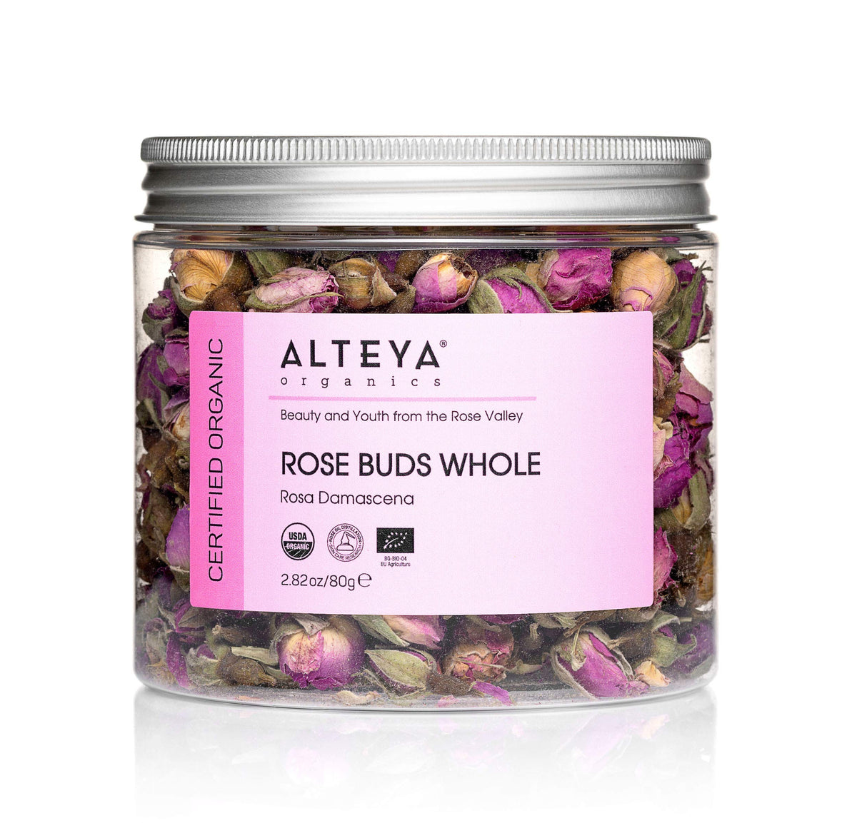 Alteya Organics Rose Bud Tea packaging with premium organic buds for gifting