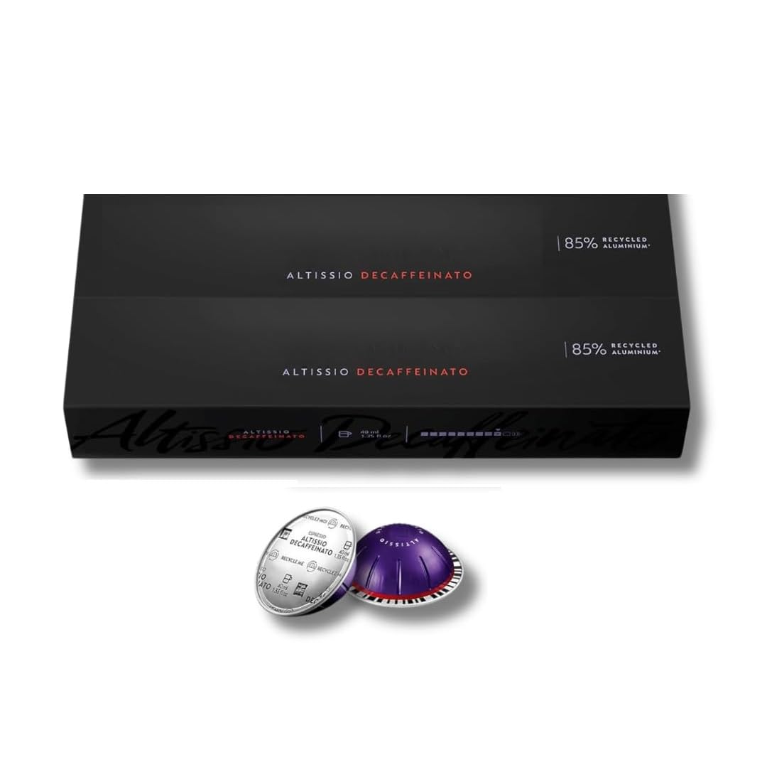Altissio Decaffeinato capsule closeup highlighting decaf variety and aroma