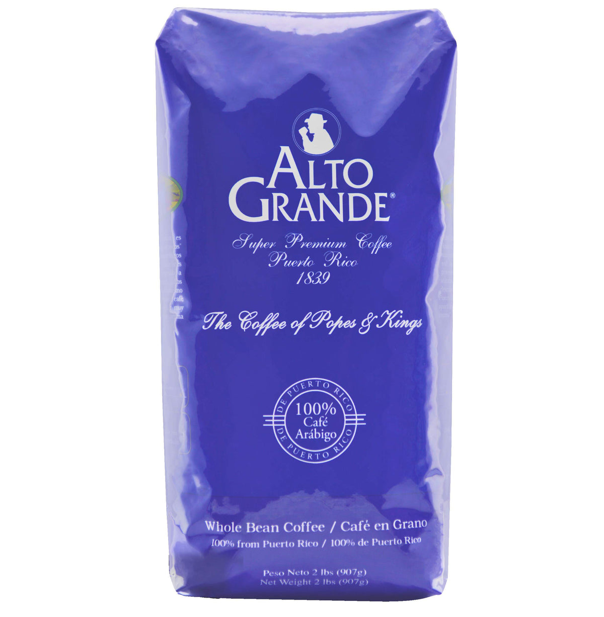Alto Grande Premium Coffee whole beans in a 2 lb bag for home brewing