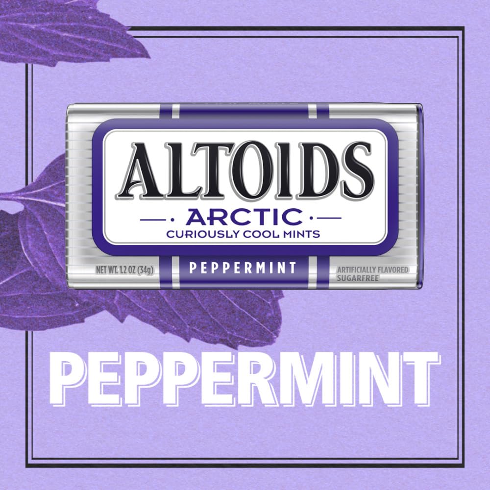 ALTOIDS Arctic peppermint tin open with mints visible for quick breath refresh