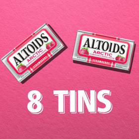 Close-up of ALTOIDS Arctic Strawberry mints showing curiously strong flavor.